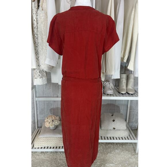Long Tall Sally Women's Sz 8 Tall Burnt Orange Midi Tie Waist Shirt Dress #0600 - Picture 3 of 14
